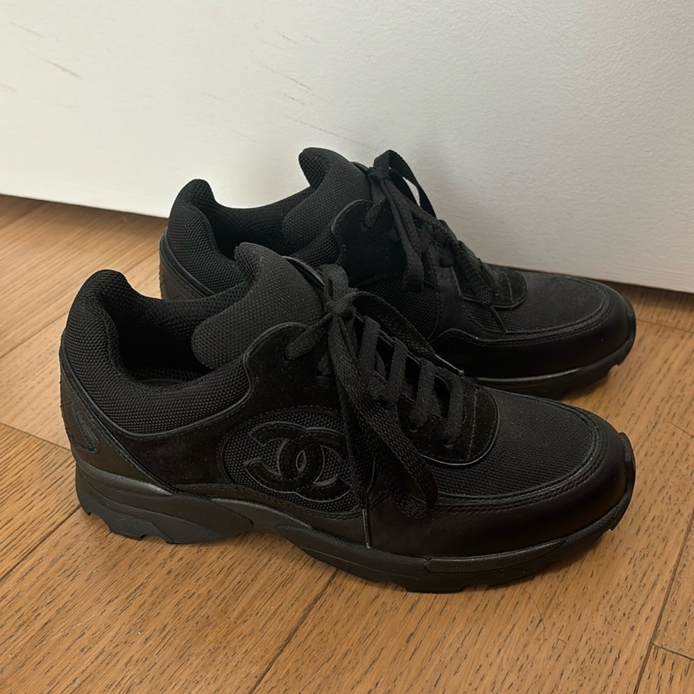 CHANEL Black Suede CC Sneakers - Picture 2 of 7